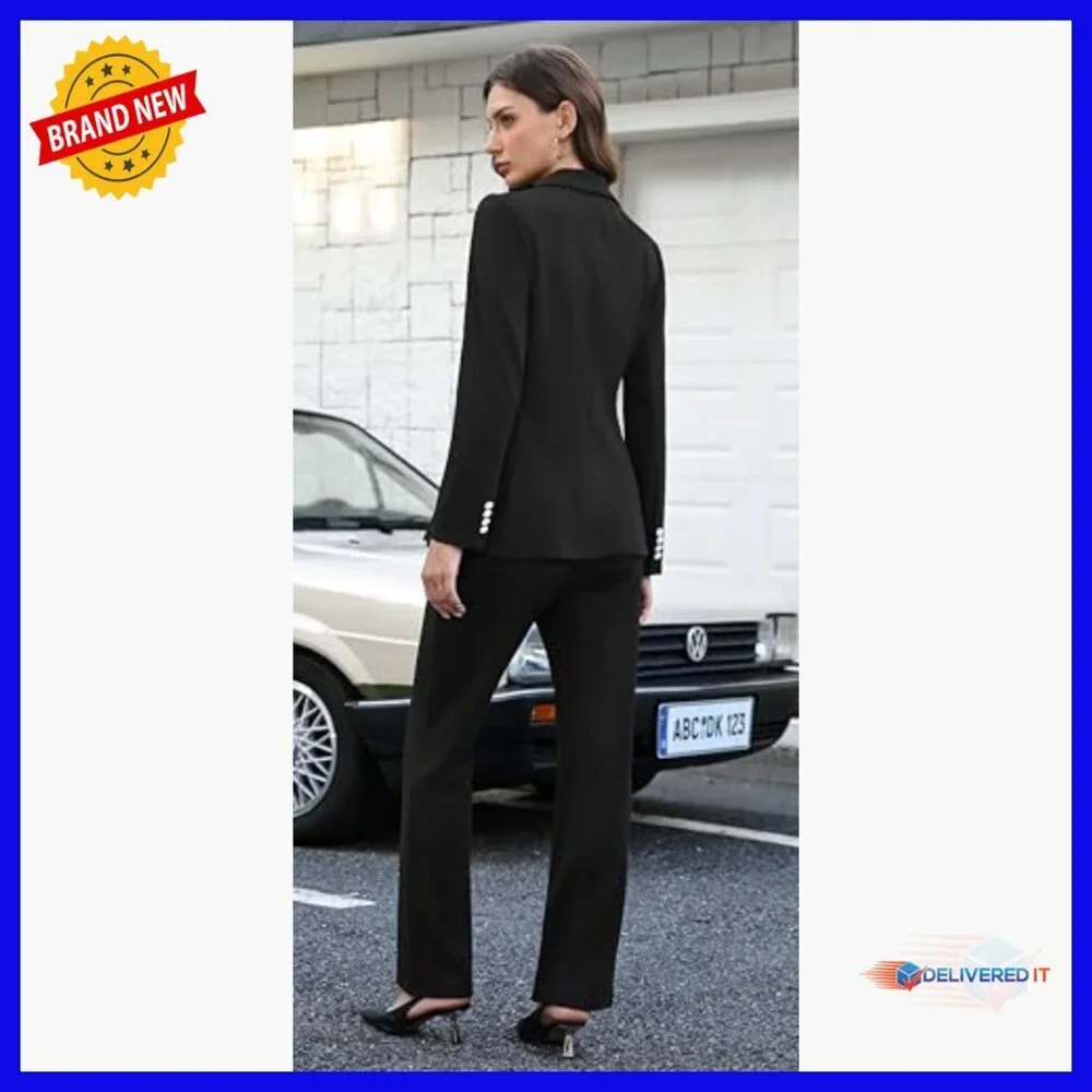 Women's Double Breasted Pant Suit Set Business Casual Office Blazer